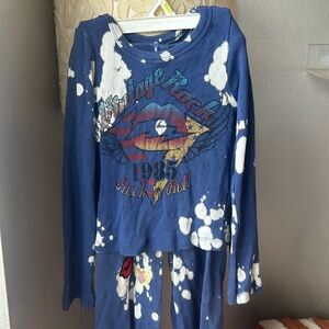 Flowers by Zoe purple tied dyed ribbed thermal and sweatpants